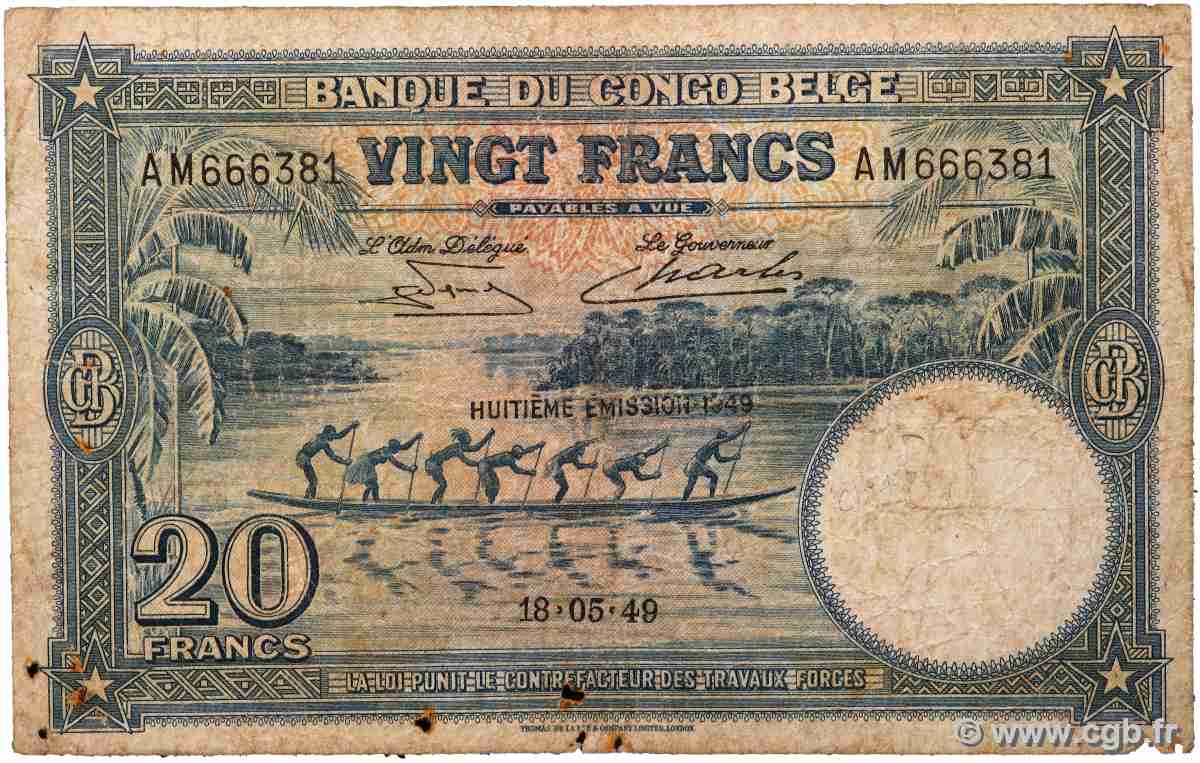 20 Francs BELGISCH-KONGO 1949 P.15G fS