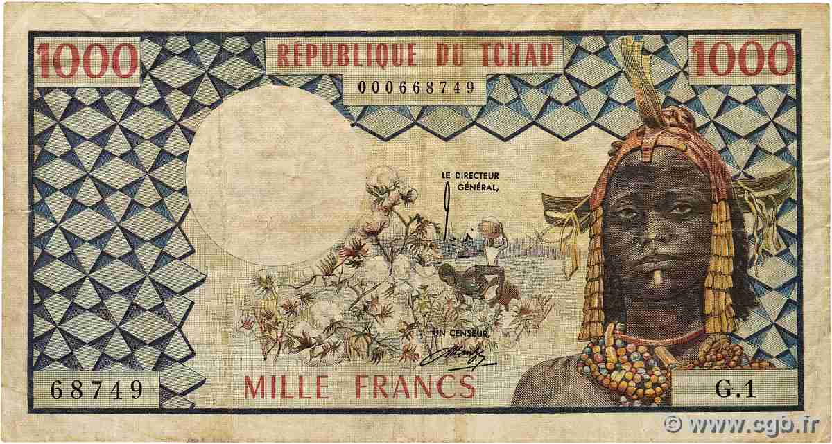 1000 Francs BEAC type 1973 CHAD 1973 A.279a VG