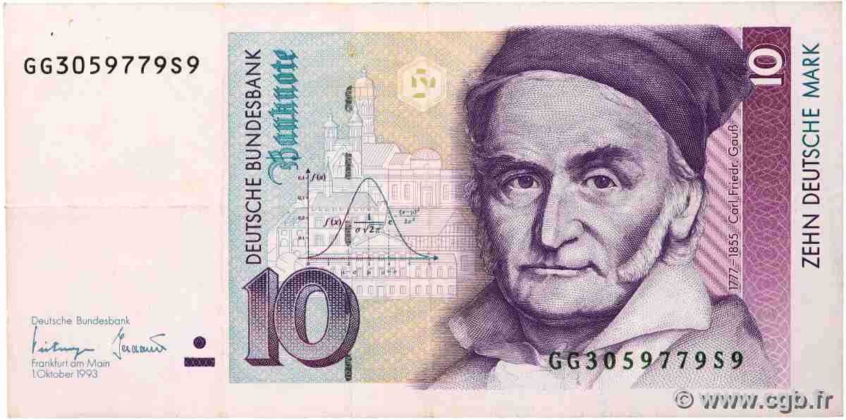 10 Deutsche Mark GERMAN FEDERAL REPUBLIC 1993 P.38c BB