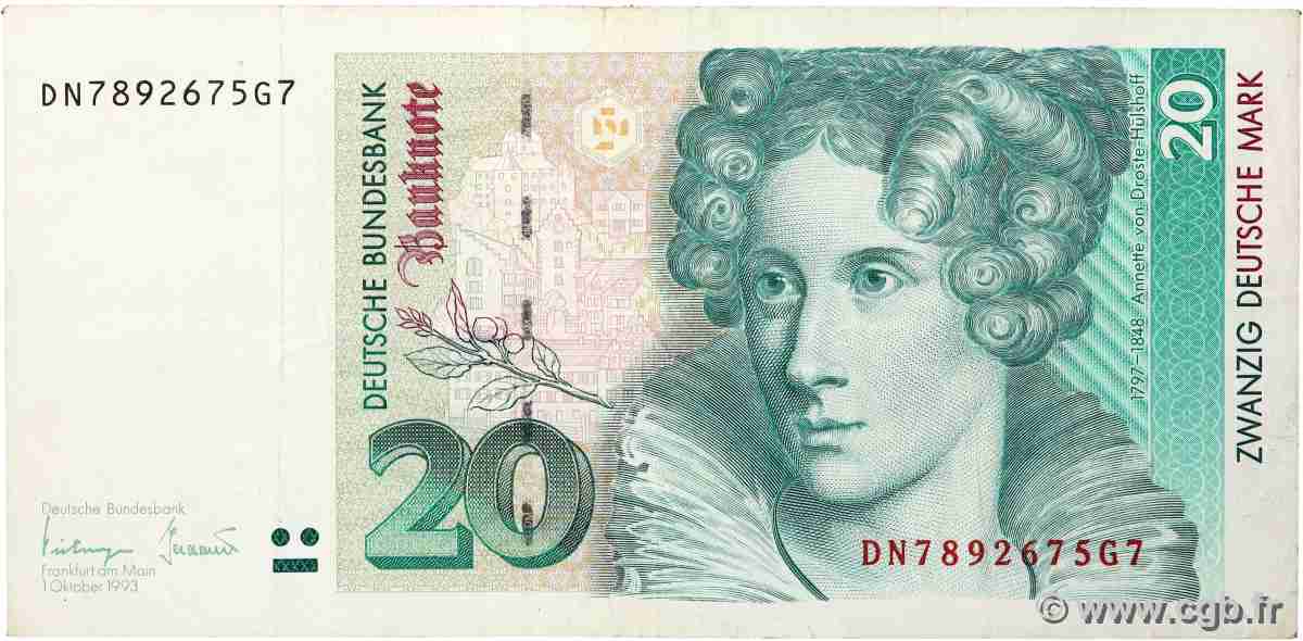 20 Deutsche Mark GERMAN FEDERAL REPUBLIC 1993 P.39b VF