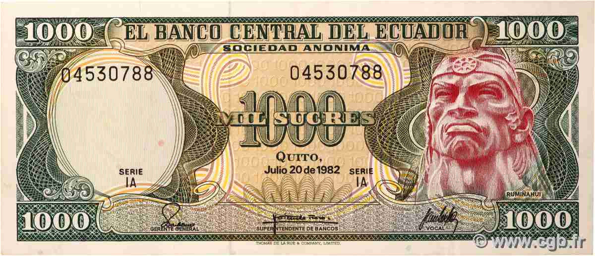1000 Sucres ECUADOR 1982 P.120b VF+