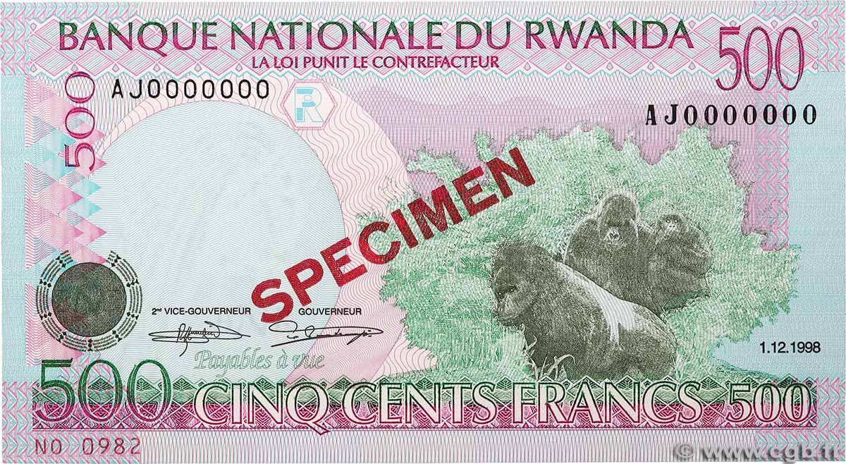 500 Francs Spécimen RUANDA 1998 P.26s ST