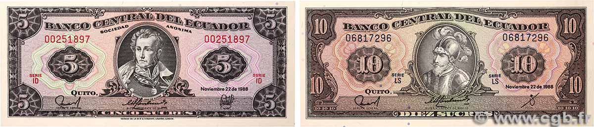 5 et 10 Sucres Lot ECUADOR 1998 P.113d et P.121 UNC