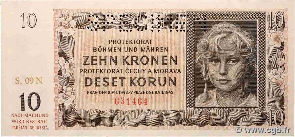 10 Korun Spécimen BöHMEN UND Mähren 1942 P.08s fST+