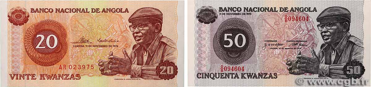 20 et 50 Kwanzas Lot ANGOLA 1976 P.109 et P.114 UNC