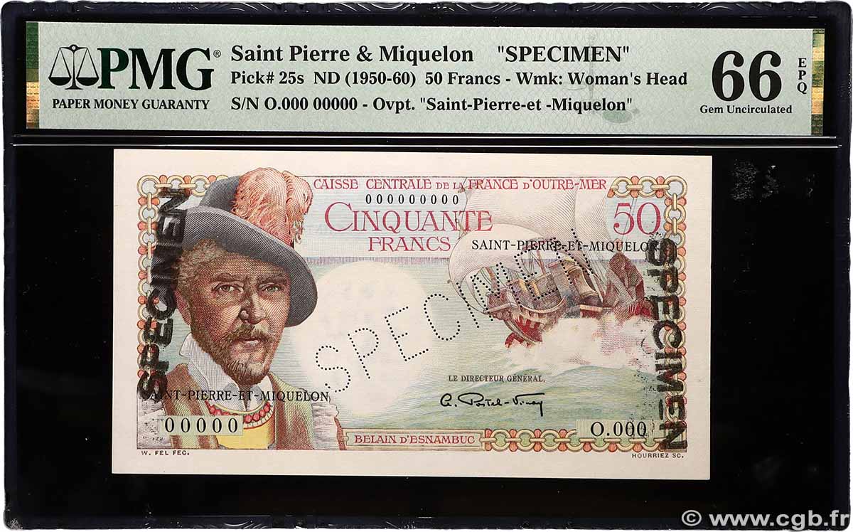 50 Francs Belain d Esnambuc Spécimen SAN PEDRO Y MIGUELóN 1946 P.25s FDC