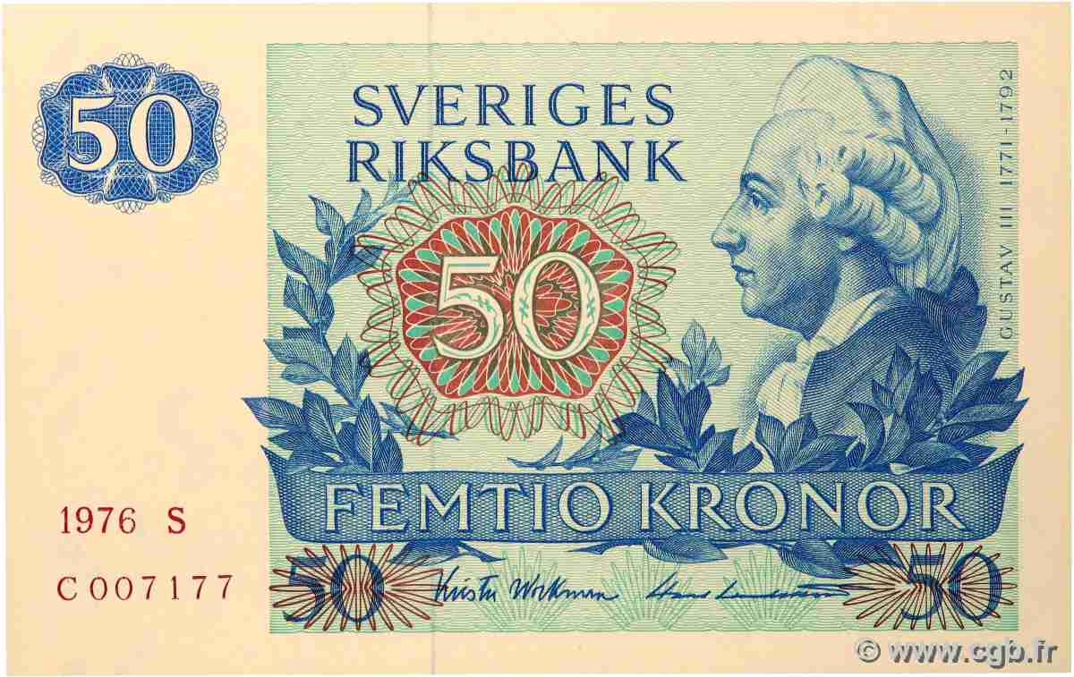 50 Kronor SUÈDE 1976 P.53b pr.NEUF