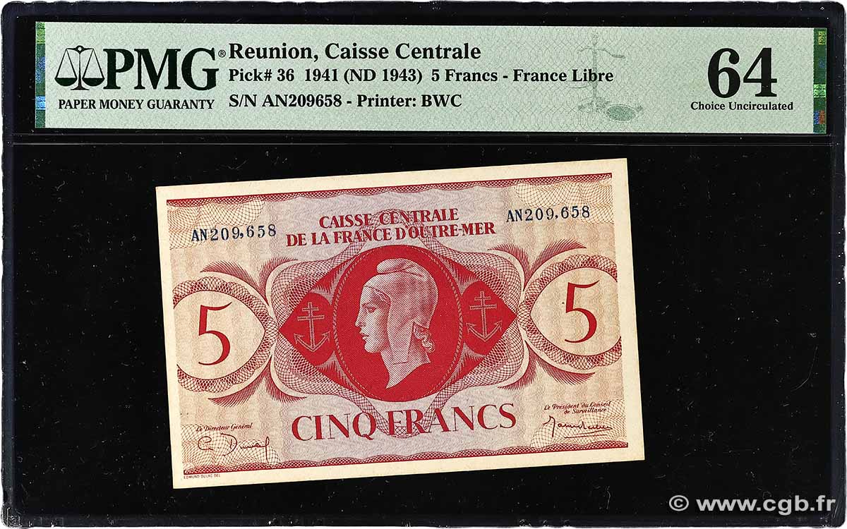 5 Francs REUNION 1944 P.36 UNC-