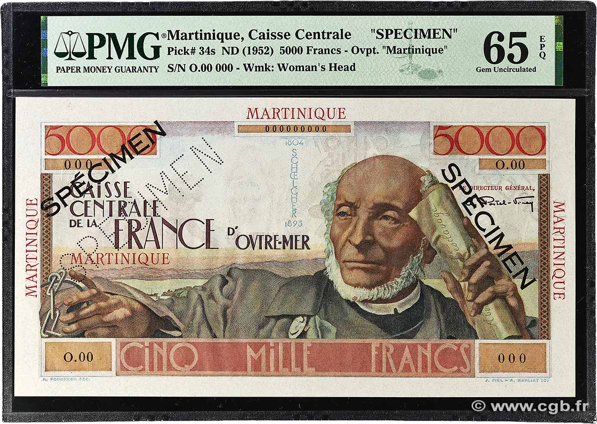 5000 Francs Schoelcher Spécimen MARTINIQUE 1946 P.34s UNC