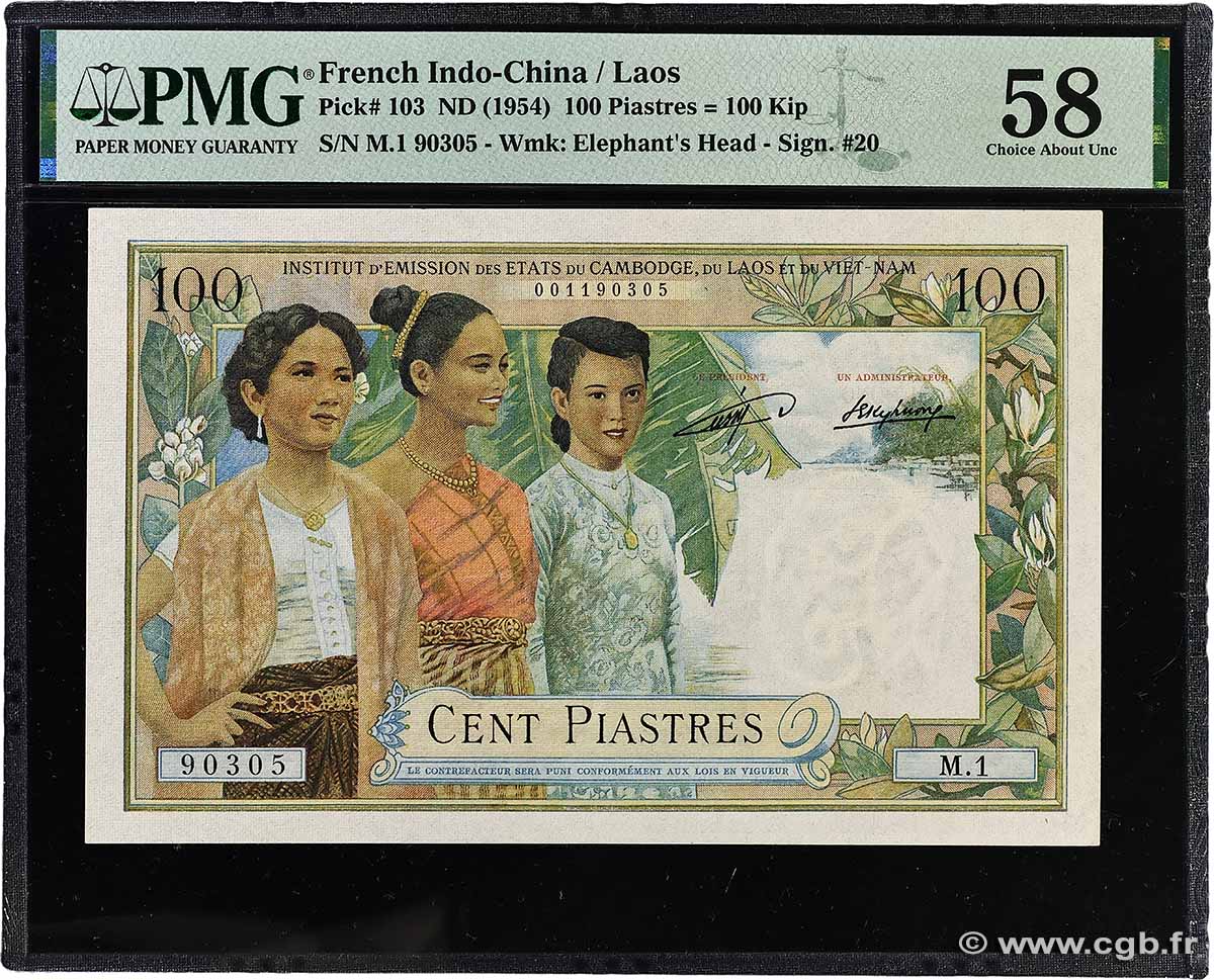 100 Piastres - 100 Kip FRENCH INDOCHINA 1954 P.103 AU