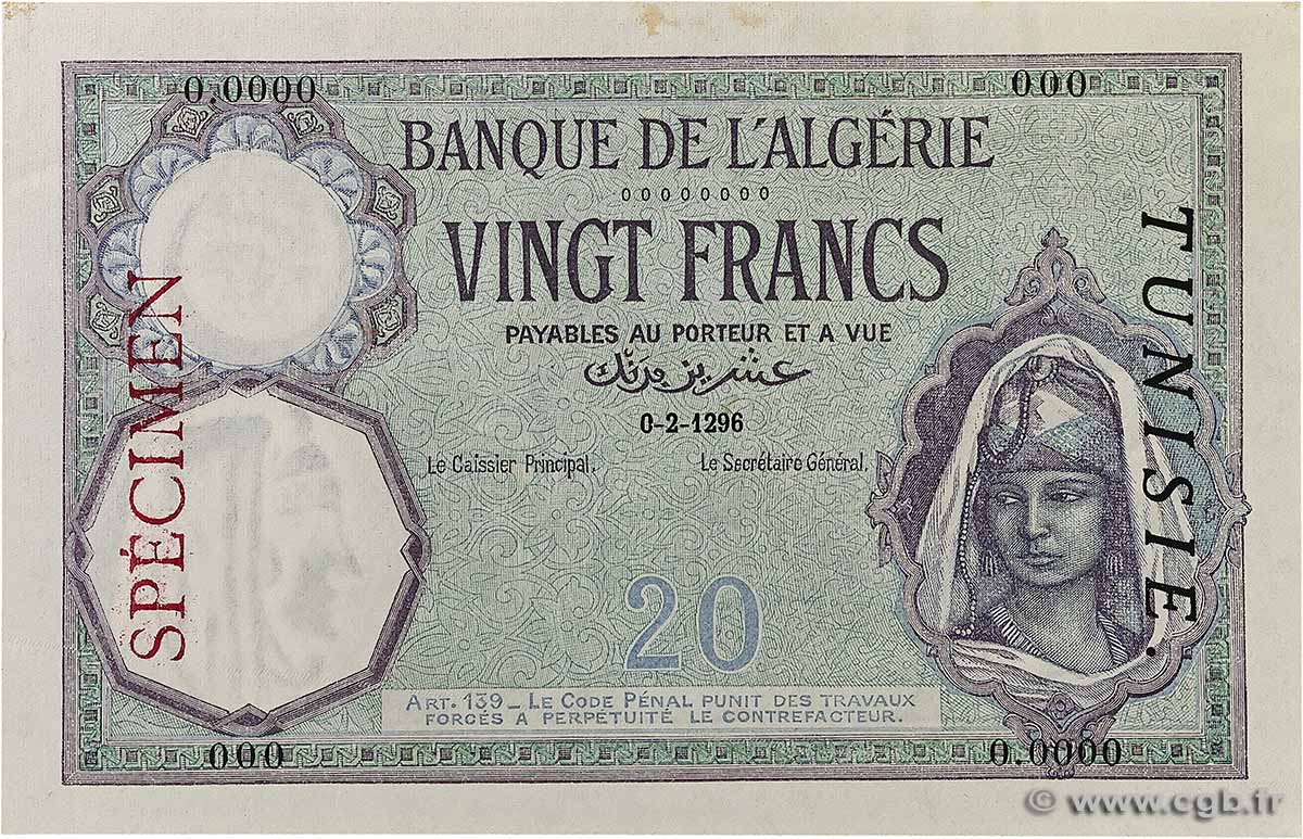 20 Francs Spécimen TUNISIA 1923 P.06s AU