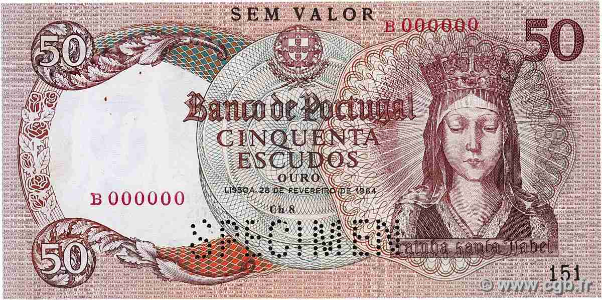 50 Escudos Spécimen PORTUGAL 1964 P.168s AU-