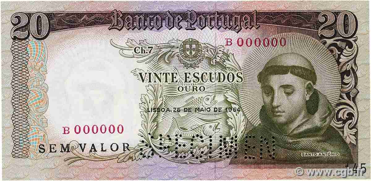 20 Escudos Spécimen PORTUGAL 1964 P.167s UNC-