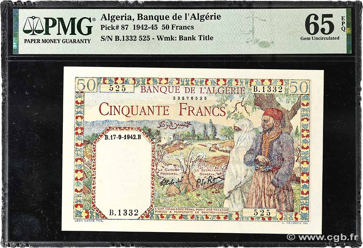 50 Francs ALGERIA 1942 P.087 UNC