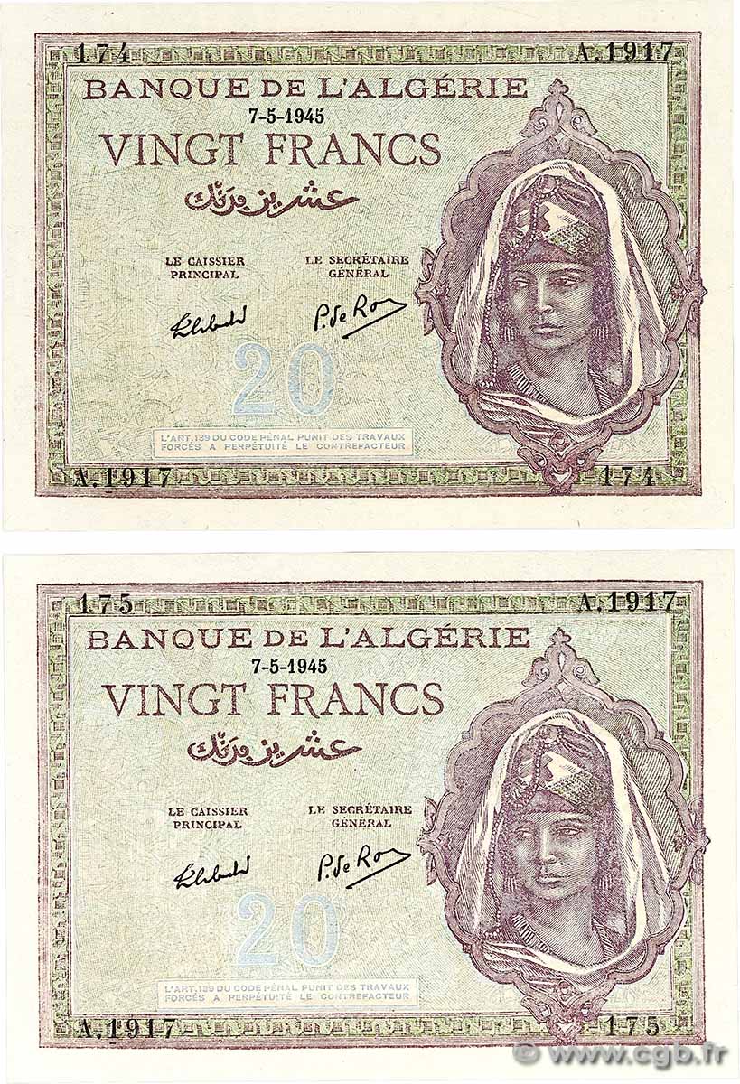 20 Francs Consécutifs ALGERIA 1945 P.092b UNC