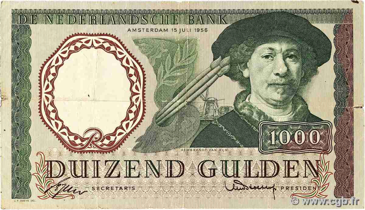 1000 Gulden NETHERLANDS 1956 P.089 F