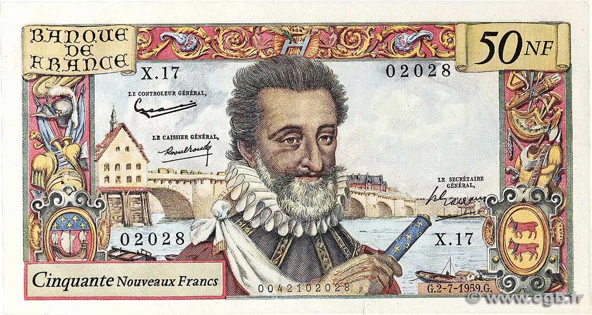 50 Nouveaux Francs HENRI IV FRANCE 1959 F.58.02 VF+