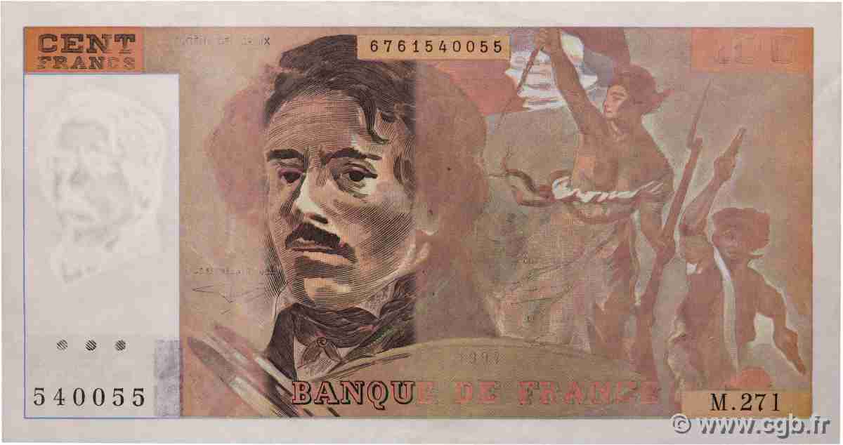 100 Francs DELACROIX 442-1 & 442-2 Fauté FRANCE 1994 F.69ter.01a SUP+