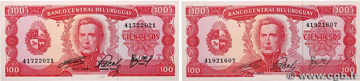 100 Pesos Lot URUGUAY 1967 P.047a UNC-