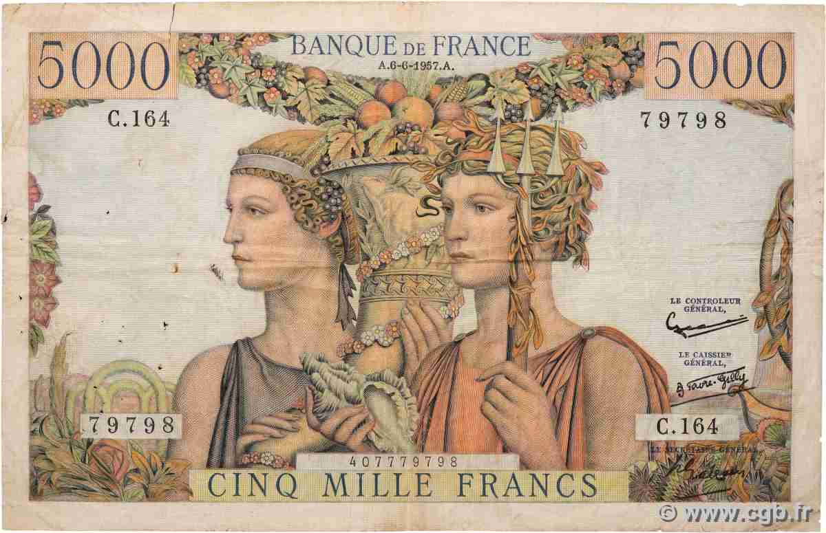 5000 Francs TERRE ET MER FRANCE 1957 F.48.15 TB