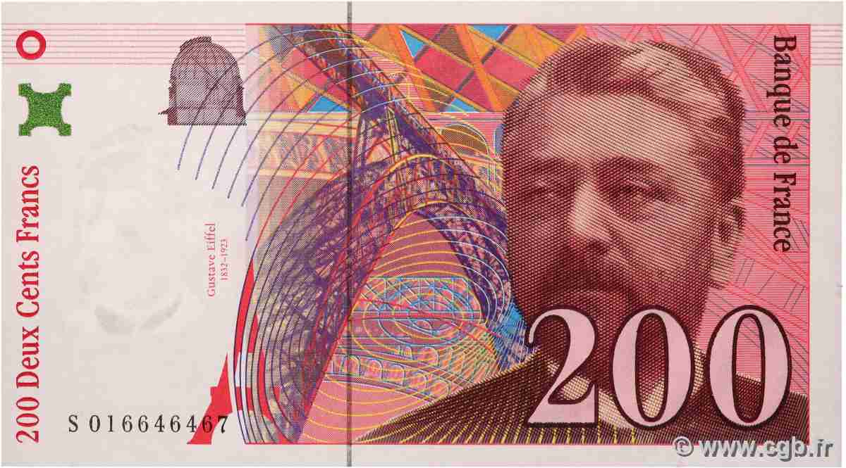 200 Francs EIFFEL Sans STRAP Fauté FRANCE 1996 F.75f4.02 AU