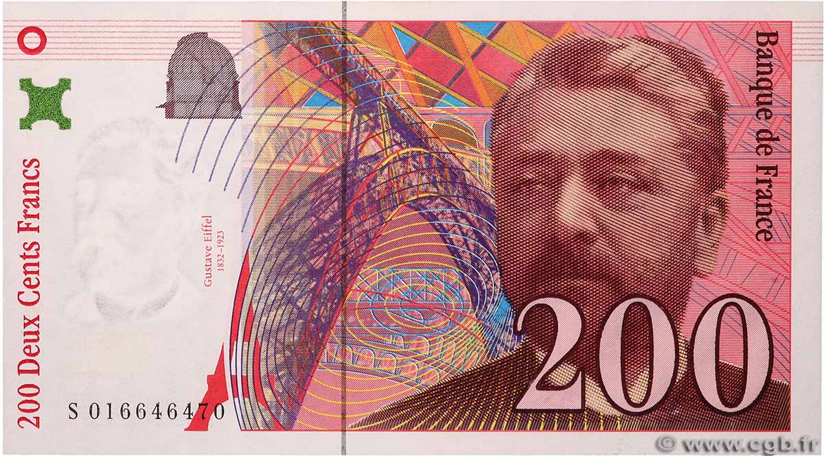 200 Francs EIFFEL Sans STRAP Fauté FRANCIA 1996 F.75f4.02 AU