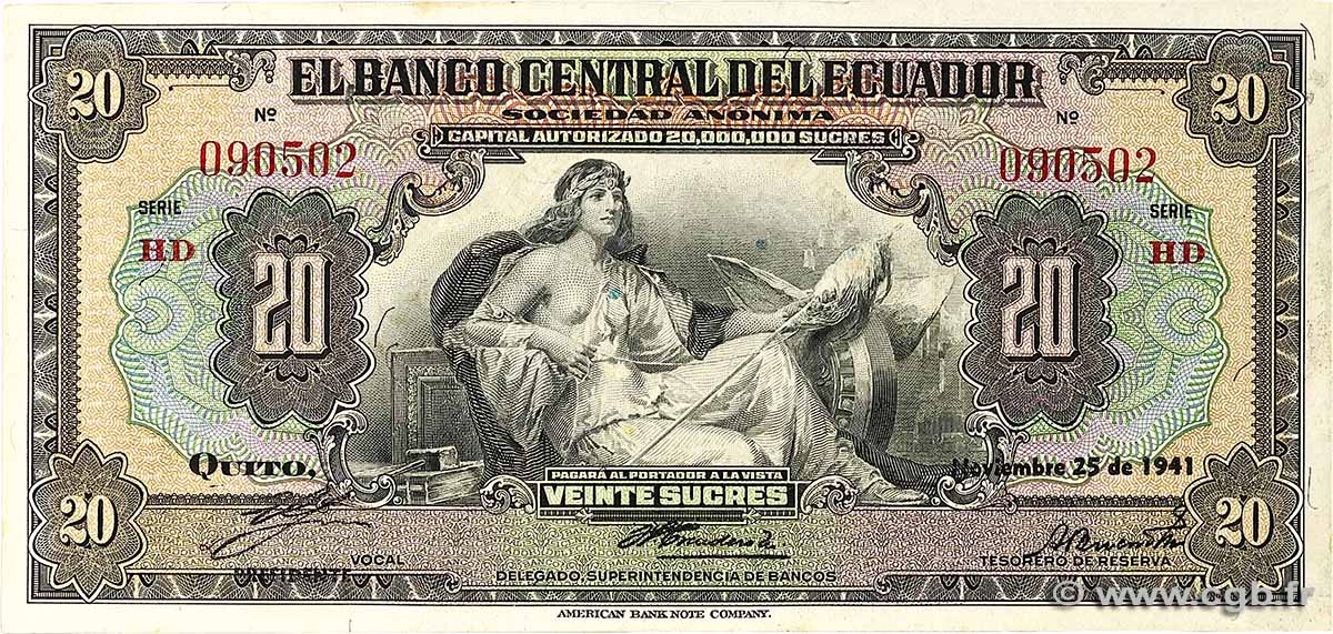 20 Sucres ECUADOR 1941 P.093c XF