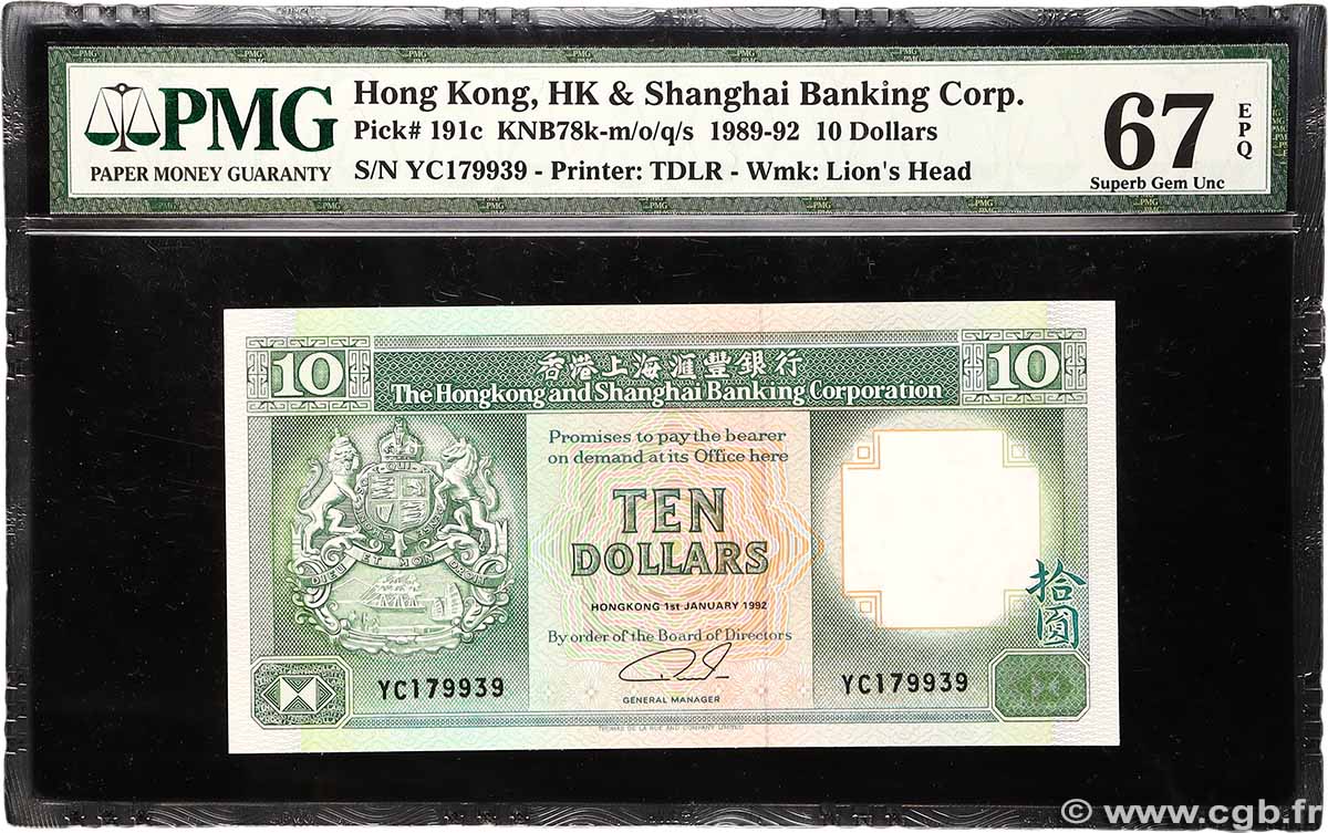 10 Dollars HONG KONG 1992 P.191c NEUF
