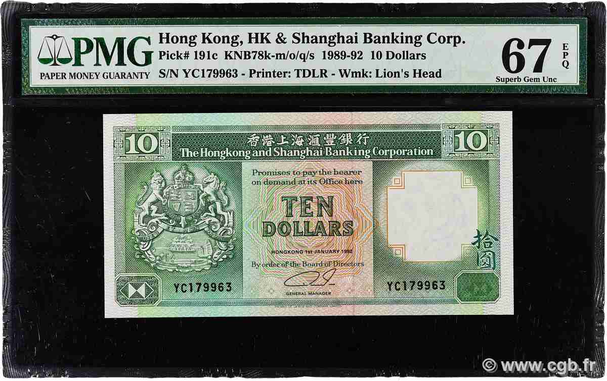 10 Dollars HONG KONG 1992 P.191c UNC
