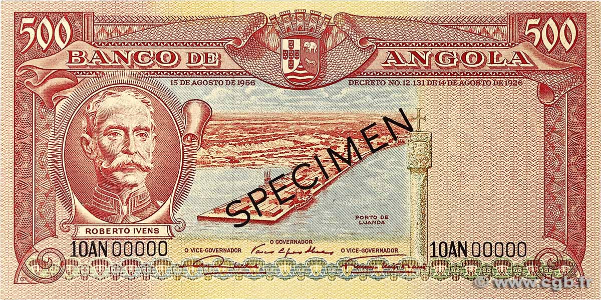 500 Escudos Spécimen ANGOLA 1956 P.090s UNC-