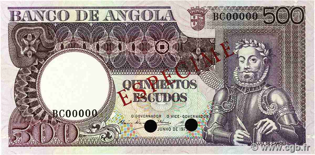 500 Escudos Spécimen ANGOLA 1973 P.107s UNC