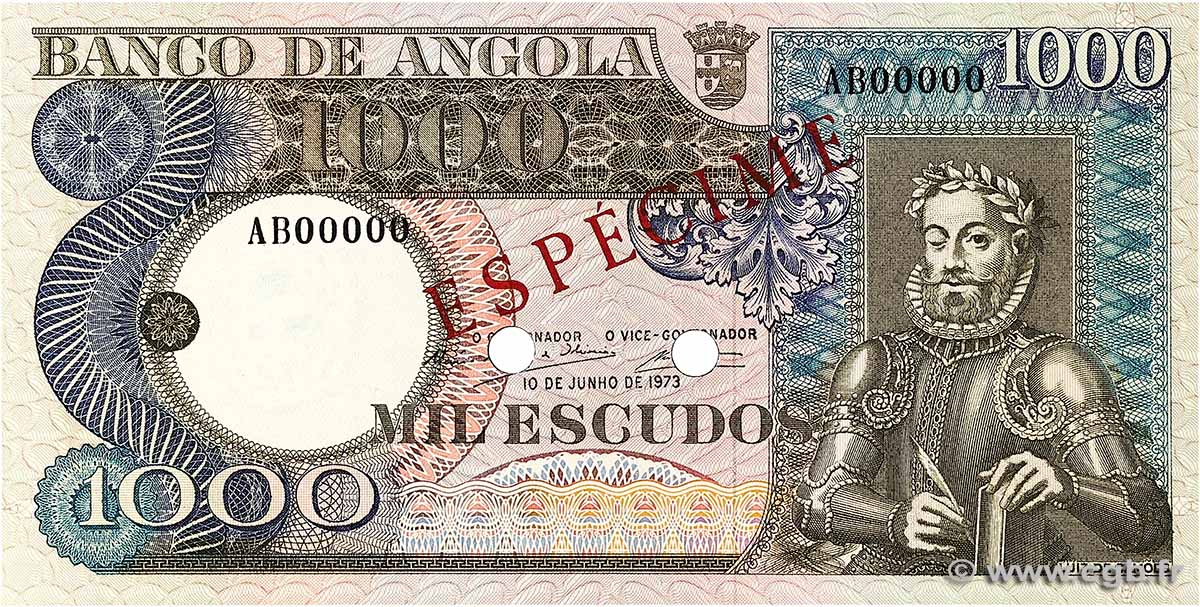 1000 Escudos Spécimen ANGOLA 1973 P.108s UNC