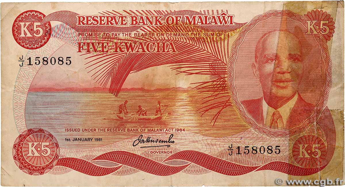 5 Kwacha MALAWI 1981 P.15d q.MB