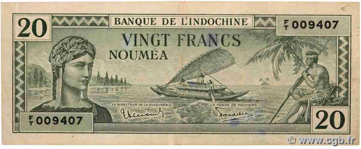 20 Francs NEW CALEDONIA 1944 P.49 VF