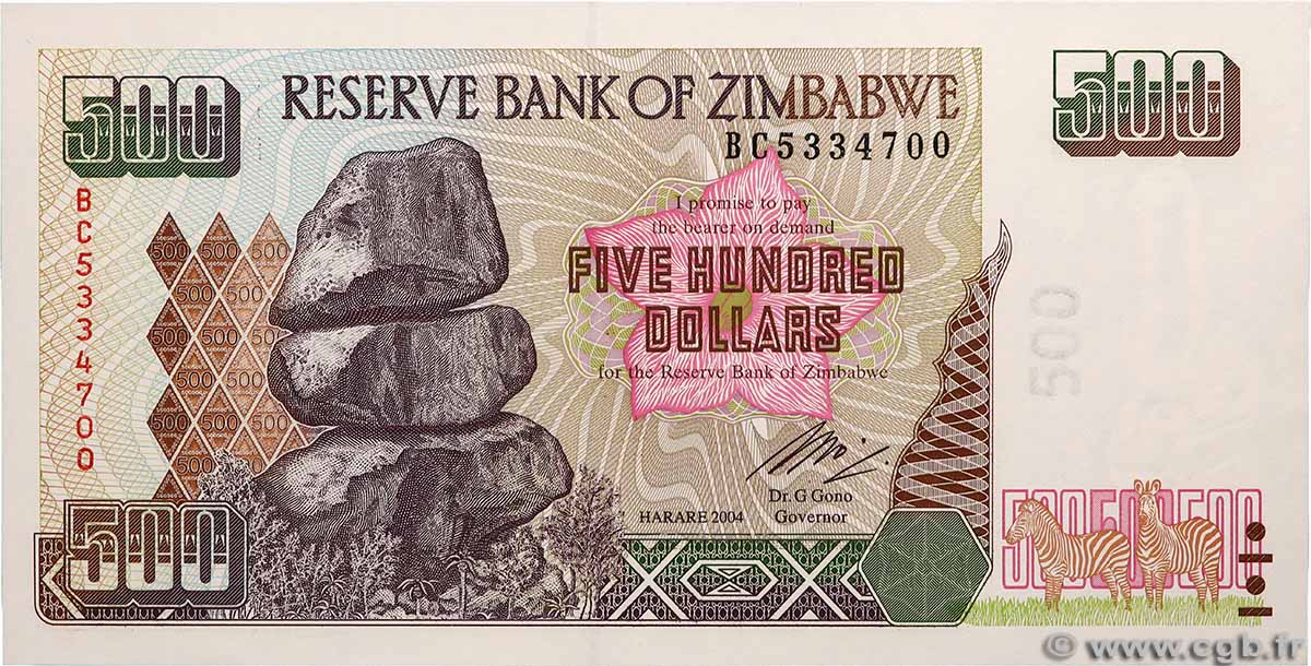 500 Dollars ZIMBABWE 2004 P.11b NEUF