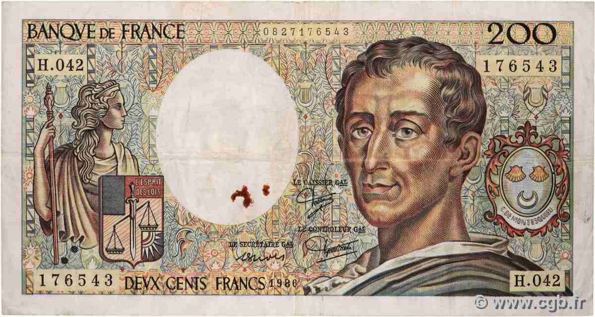 200 Francs MONTESQUIEU alphabet H.402 FRANCE 1986 F.70ter.01a TB+