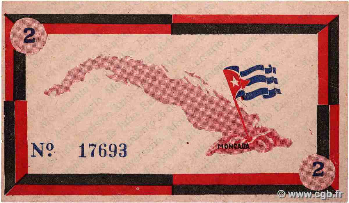 2 Pesos CUBA 1958 AU+