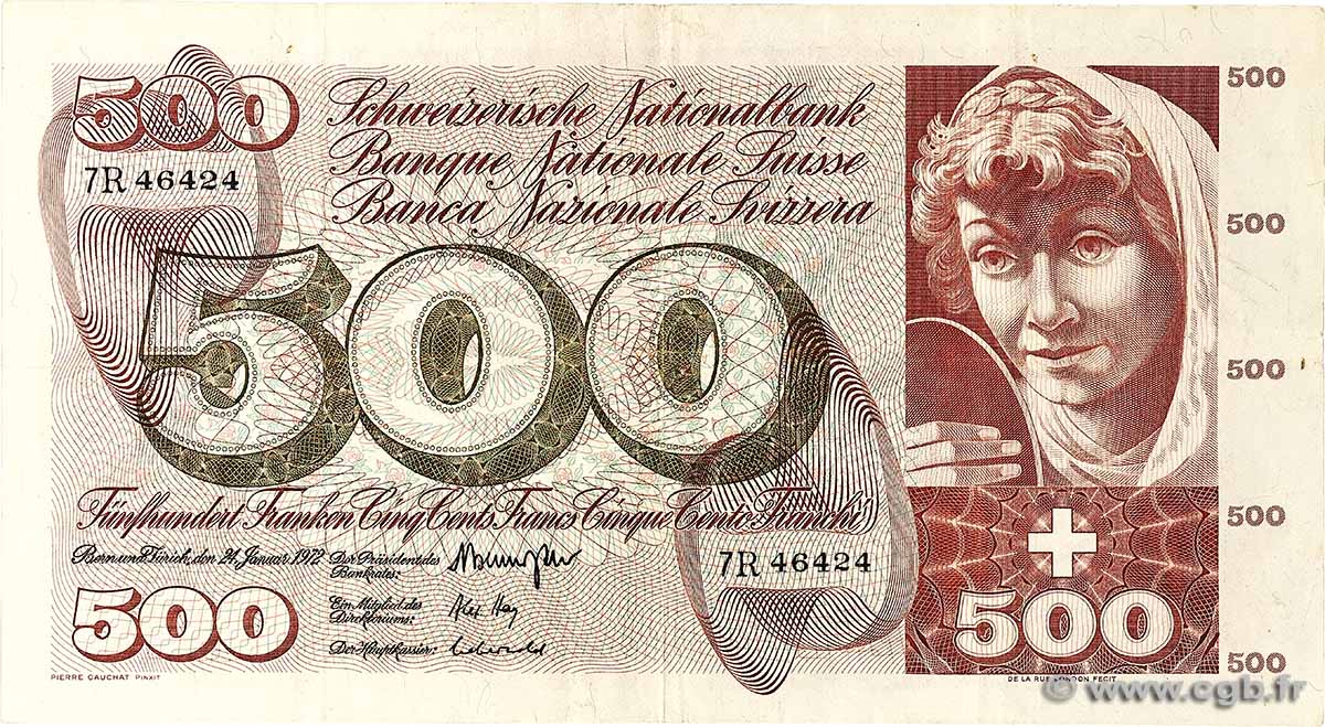 500 Francs SUISSE 1972 P.51j VF-