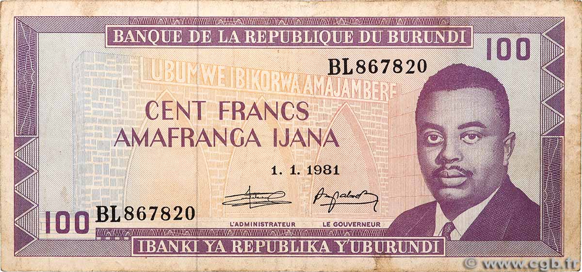 100 Francs BURUNDI 1981 P.29b F+