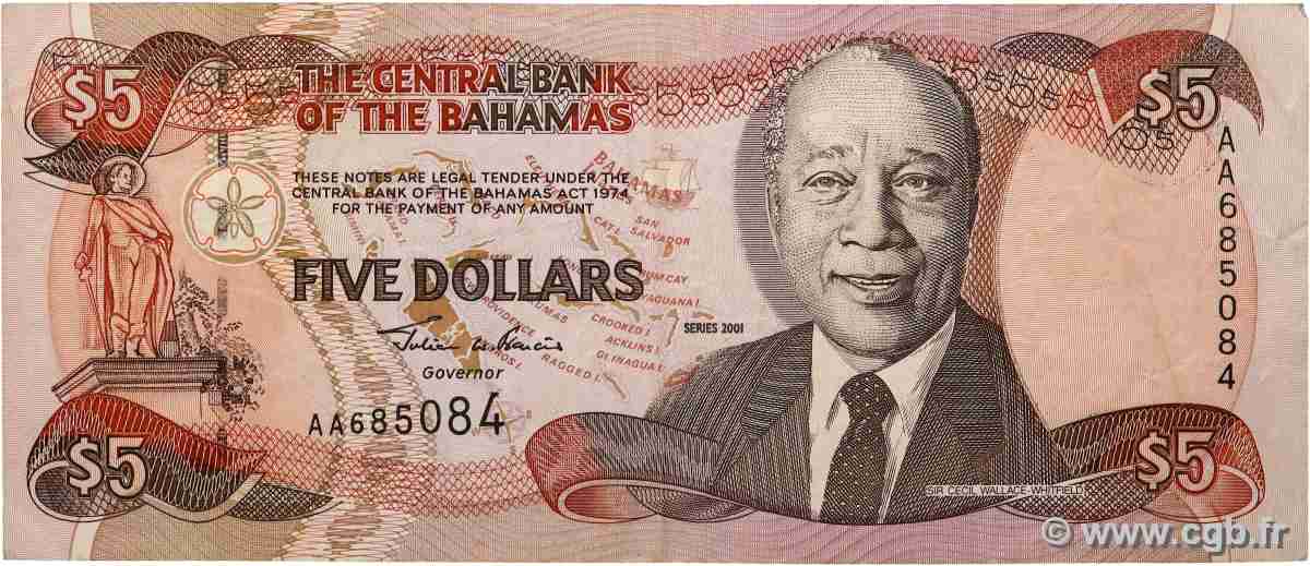5 Dollars BAHAMAS 2001 P.63b q.BB
