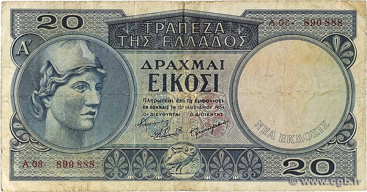 20 Drachmes GRIECHENLAND 1954 P.187a fSS