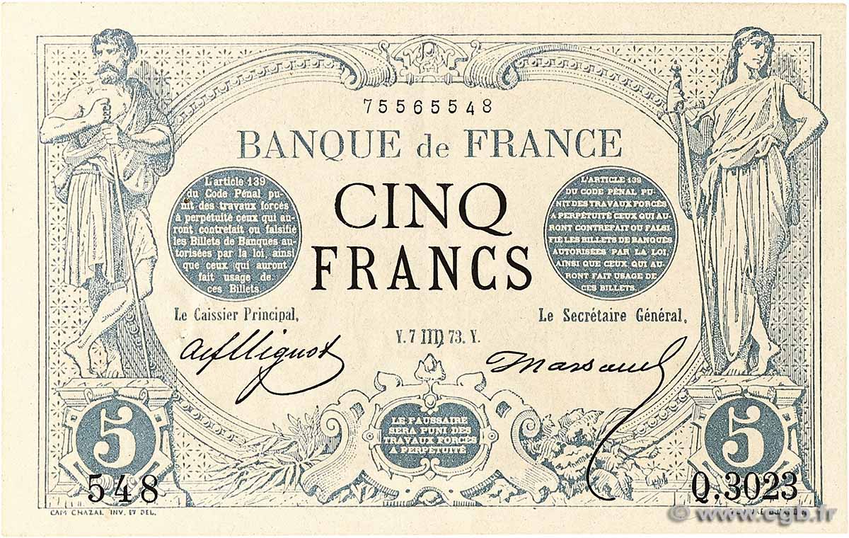 5 Francs NOIR FRANCE 1873 F.01.21 XF+