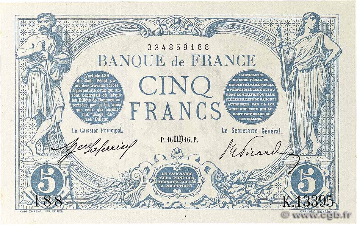 5 Francs BLEU FRANCE 1916 F.02.42 UNC-