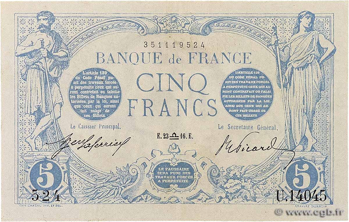 5 Francs BLEU FRANCE 1916 F.02.43 VF+