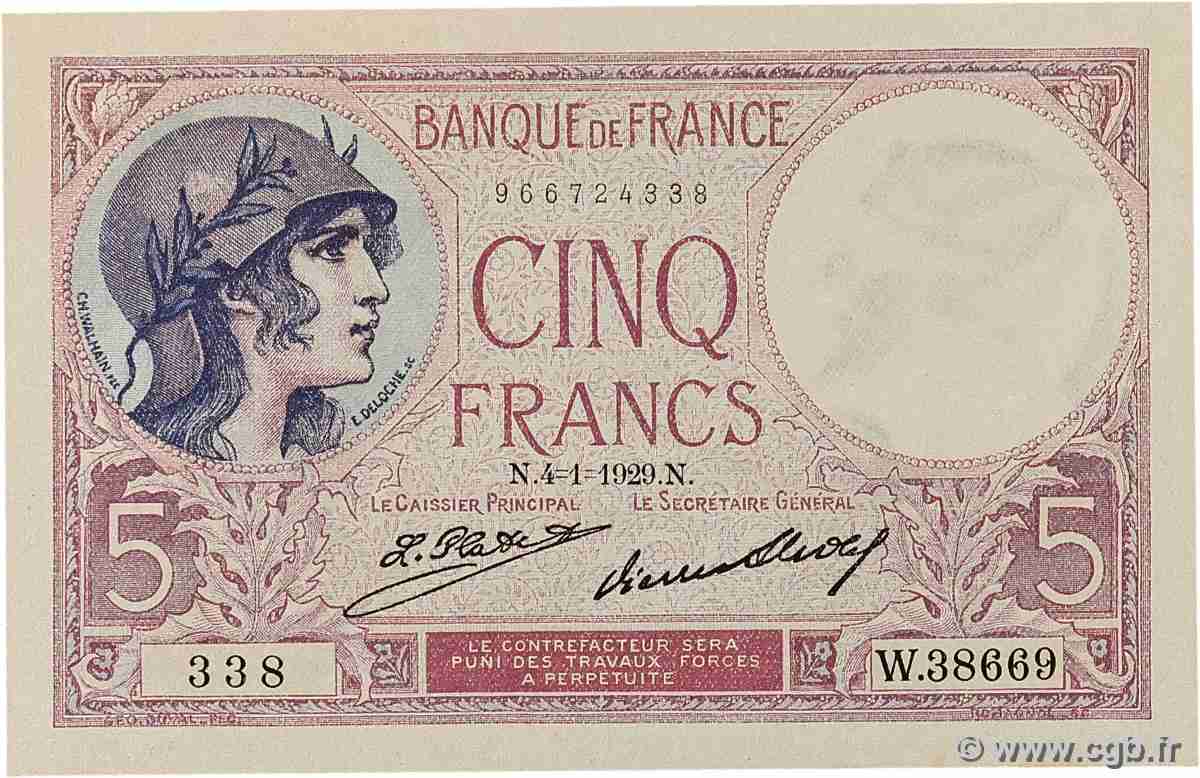 5 Francs FEMME CASQUÉE FRANCE 1929 F.03.13 AU