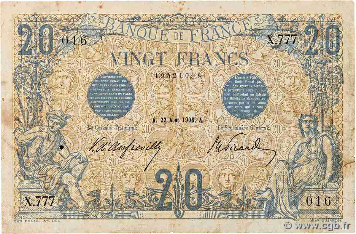 20 Francs BLEU FRANCE 1906 F.10.01 F