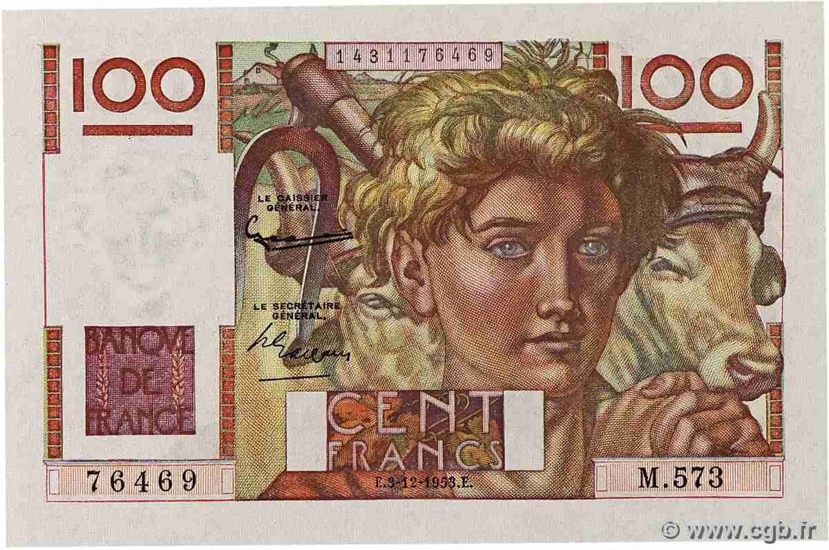 100 Francs JEUNE PAYSAN FRANCE 1953 F.28.40 UNC-