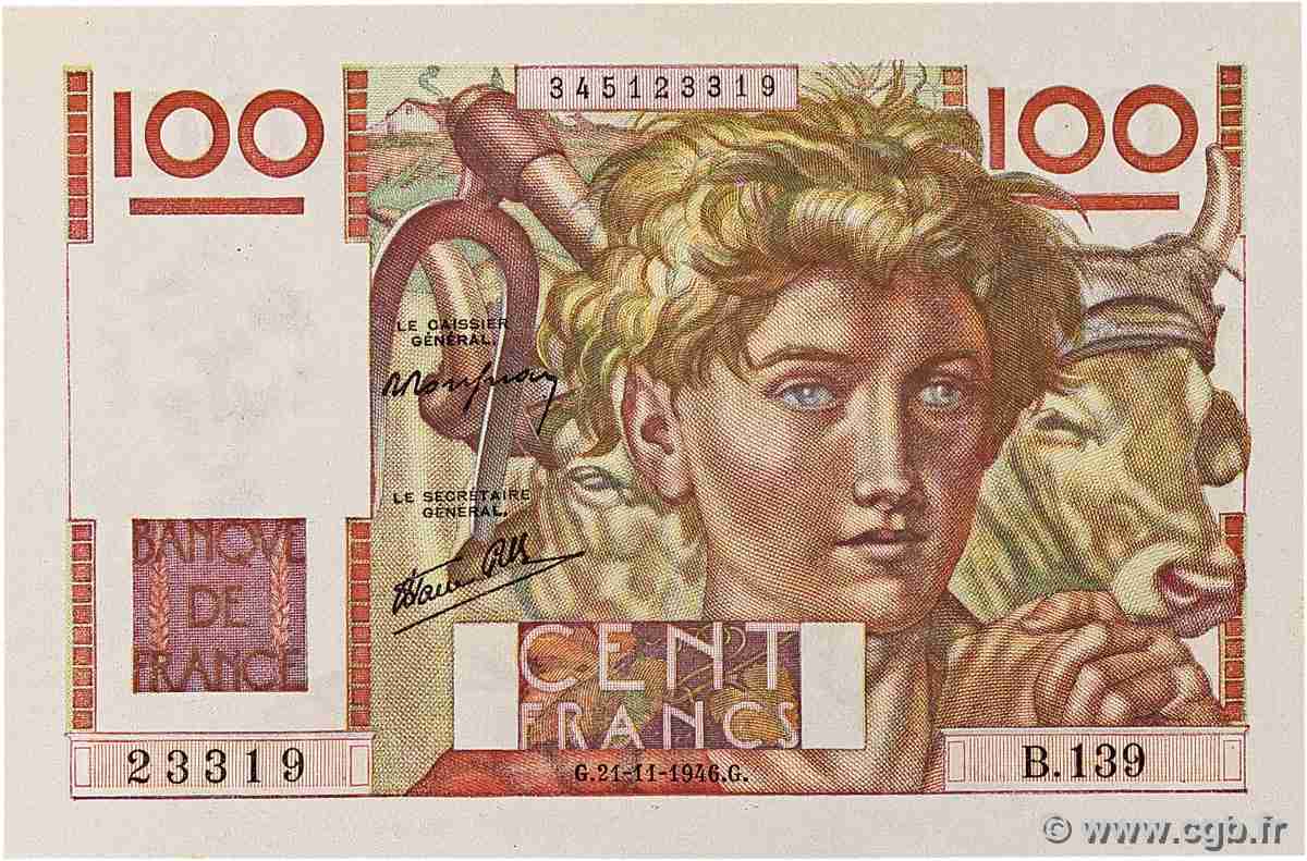 100 Francs JEUNE PAYSAN FRANCE 1946 F.28.11 UNC-