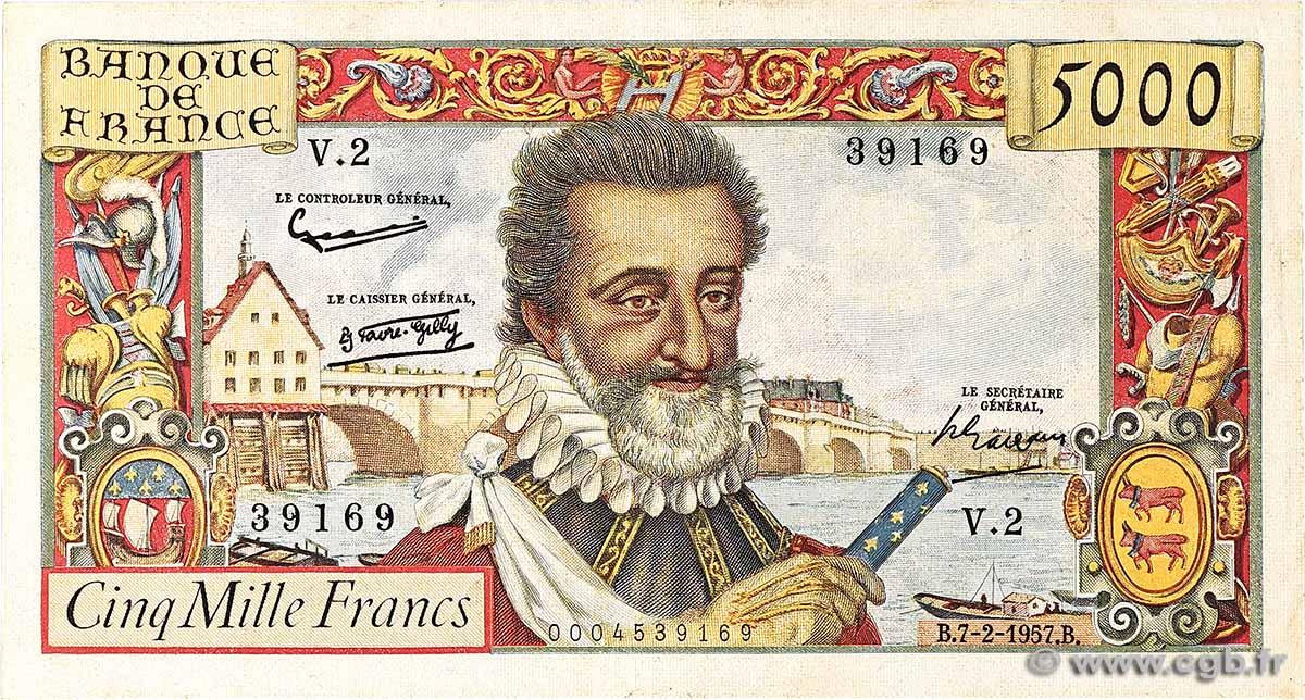 5000 Francs HENRI IV FRANCE 1957 F.49.01 F+