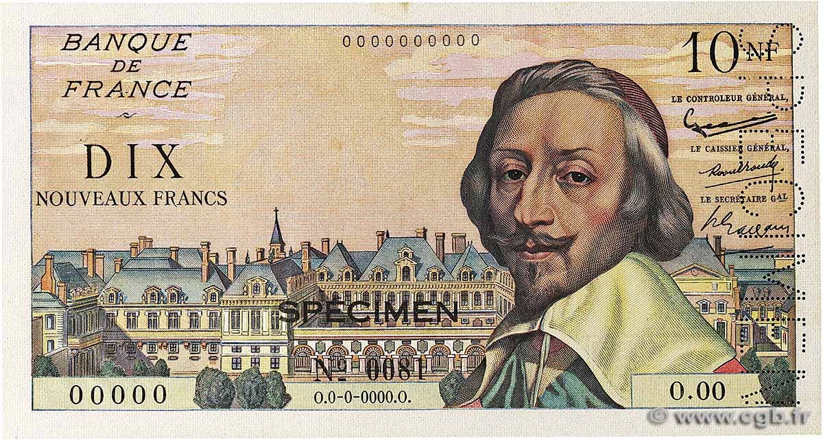 10 Nouveaux Francs RICHELIEU Spécimen FRANCE 1959 F.57.01Spn AU